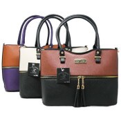 Wholesale - BHPC SATCHEL 2-TONE HANDBAG W/DBL HANDLE 3-ASST BLK/TAUPE- COGNAC/NVY - BRN/BLK